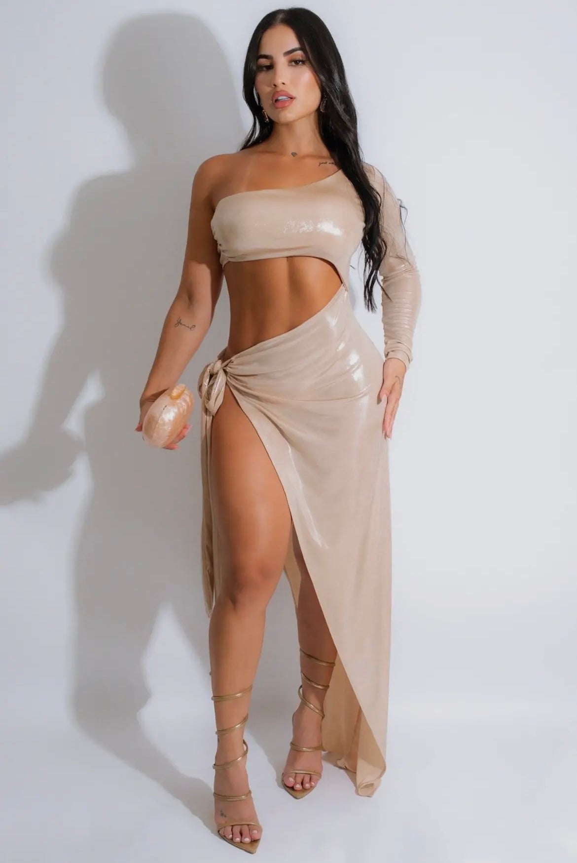 Cut Out Gold Metallic Maxi Dress